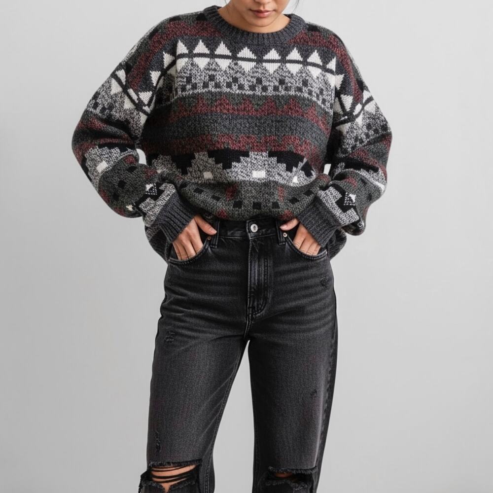 90s Grandpacore Grunge Sweater Cabincore Indie Dark Academia Aztec Oversized XL